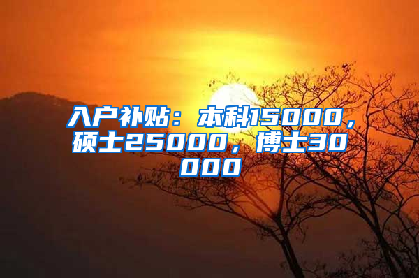 入戶補(bǔ)貼：本科15000，碩士25000，博士30000