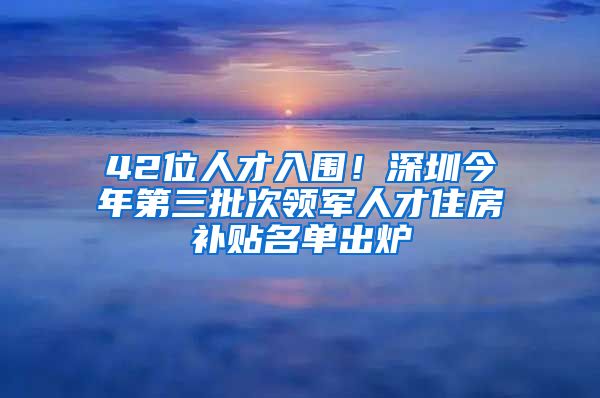 42位人才入圍！深圳今年第三批次領(lǐng)軍人才住房補貼名單出爐