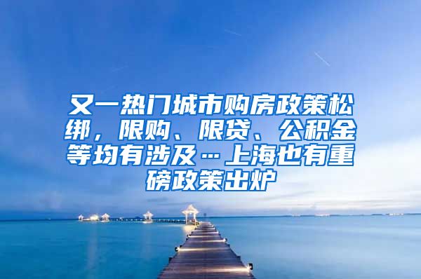 又一熱門城市購房政策松綁，限購、限貸、公積金等均有涉及…上海也有重磅政策出爐