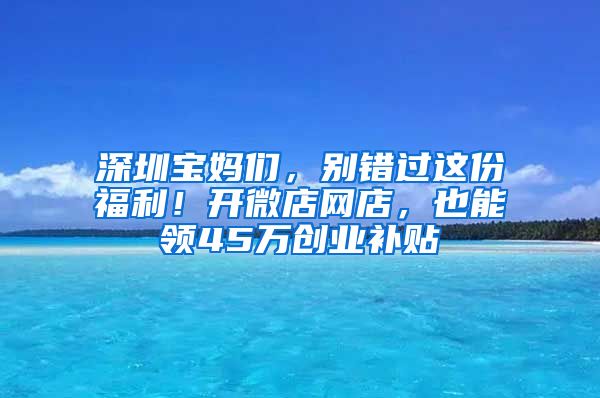 深圳寶媽們，別錯過這份福利！開微店網店，也能領45萬創(chuàng)業(yè)補貼