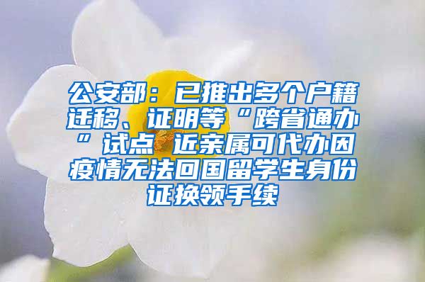 公安部：已推出多個(gè)戶籍遷移、證明等“跨省通辦”試點(diǎn) 近親屬可代辦因疫情無(wú)法回國(guó)留學(xué)生身份證換領(lǐng)手續(xù)