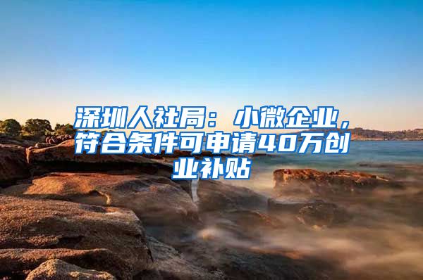 深圳人社局：小微企業(yè)，符合條件可申請40萬創(chuàng)業(yè)補(bǔ)貼