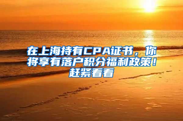 在上海持有CPA證書，你將享有落戶積分福利政策！趕緊看看