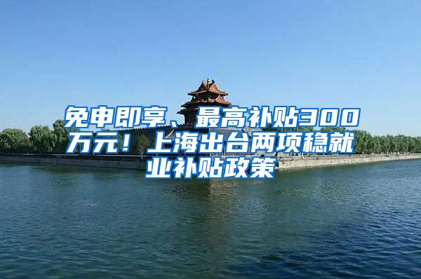 免申即享、最高補貼300萬元！上海出臺兩項穩(wěn)就業(yè)補貼政策