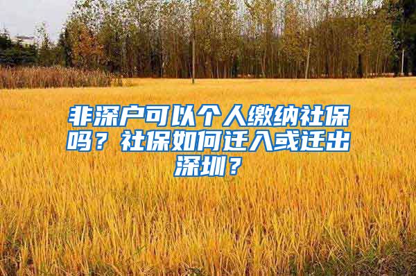 非深戶可以個人繳納社保嗎？社保如何遷入或遷出深圳？