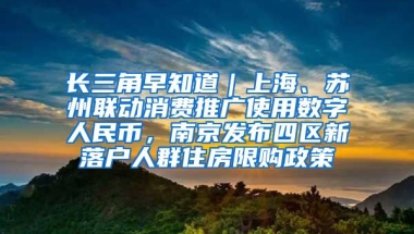 長三角早知道｜上海、蘇州聯(lián)動消費推廣使用數(shù)字人民幣，南京發(fā)布四區(qū)新落戶人群住房限購政策